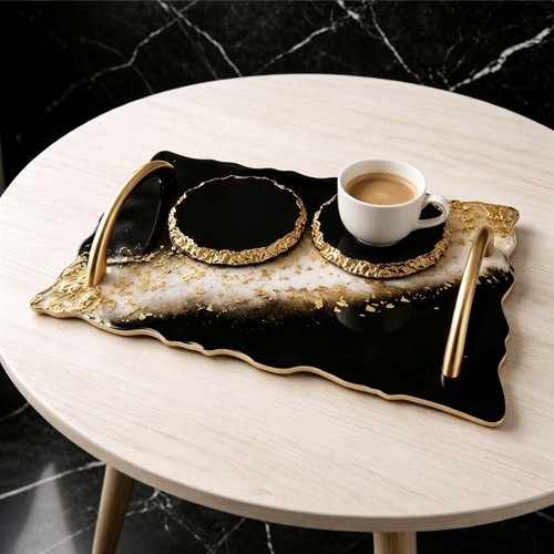 Black gold resin tray 2 - resin,