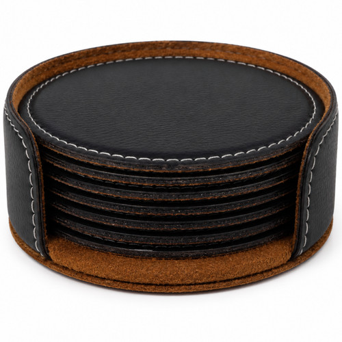 Round leatherette coaster - round,