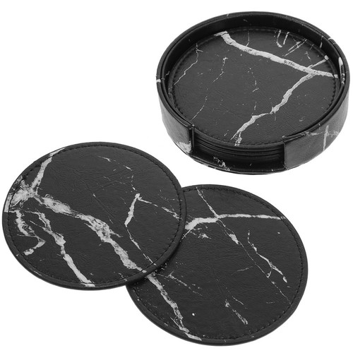 Black marble coaster set - pu,