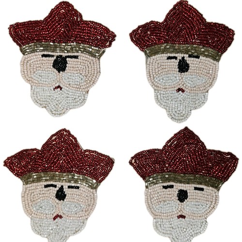 Beaded santa claus coaster - x4,